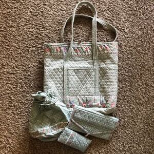 Vintage Vera Bradley Tote Bag with Accessories Mist Green Cottagecore- RARE
